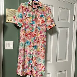 Vintage 80s Nilani size 3/4 floral shirt dress tropical beach vacation retro